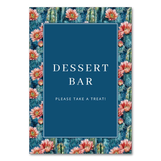 Cheerful Navy Cactus Floral Border Tischnummer (Vorderseite)