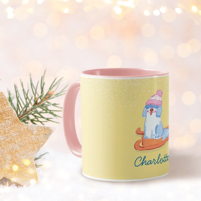 Cheerful Old English Sheepdog Name Yellow Tasse (Von Creator hochgeladen)