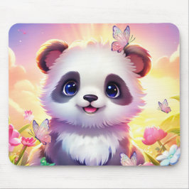 Cheerful Panada, Rainbows, Butterflies and Flowers Mousepad