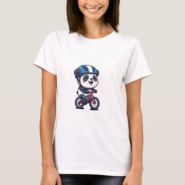 Cheerful Panda Cyclist Riding a Red Mountain Bike T-Shirt (Vorderseite)