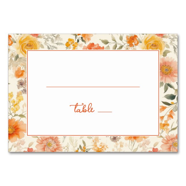 Cheerful Peach Floral Border Tischnummer (Vorderseite)