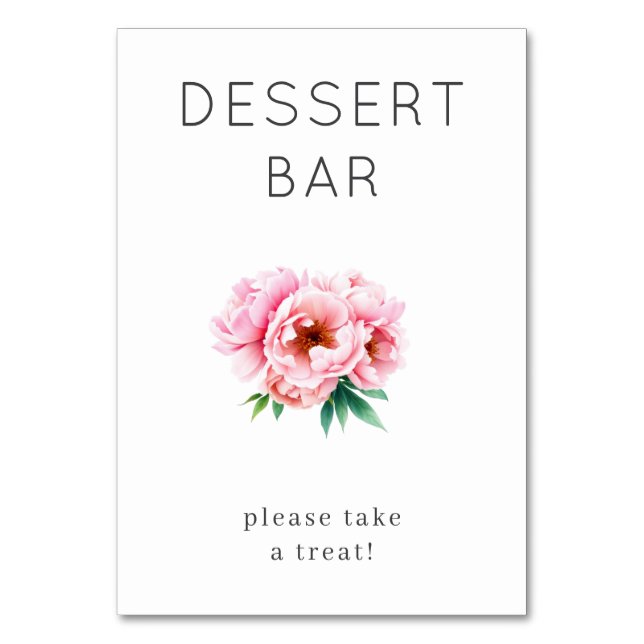 Cheerful Pink Floral Dessert Sign Tischnummer (Vorderseite)