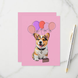Cheerful Playful Fun Pink Corgi Birthday Thank You RSVP Karte