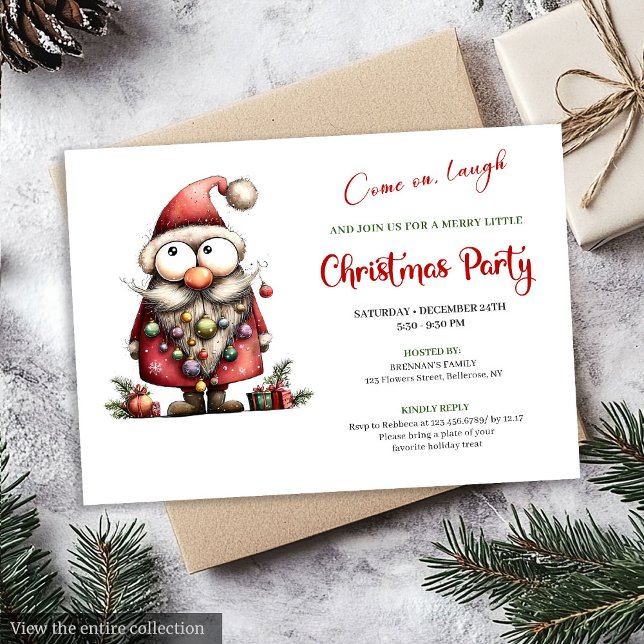 Cheerful Quirky Santa Modern Christmas Party Card Einladung (Cheerful Quirky Santa Modern Christmas Party Invite)