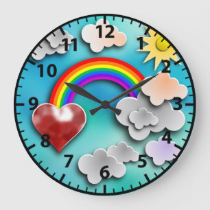 Cheerful Rainbow Sky Summer Kids Wall Clock Große Wanduhr
