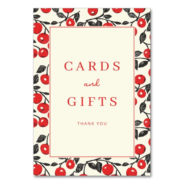 Cheerful Red Cherry Whimsical Border Tischnummer (Vorderseite)