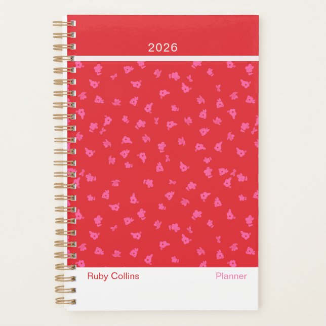 Cheerful Red Floral Modern Planer (Vorderseite)