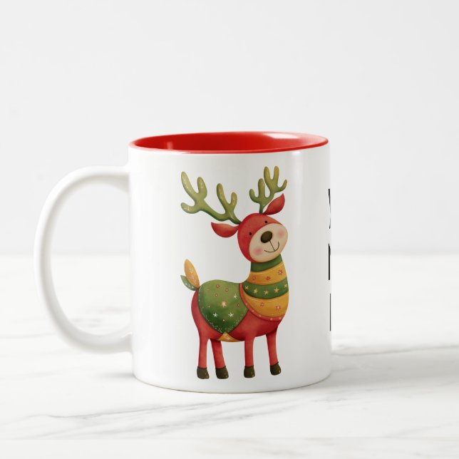 Cheerful Reindeer Christmas – Cosy Festive  Zweifarbige Tasse (Links)