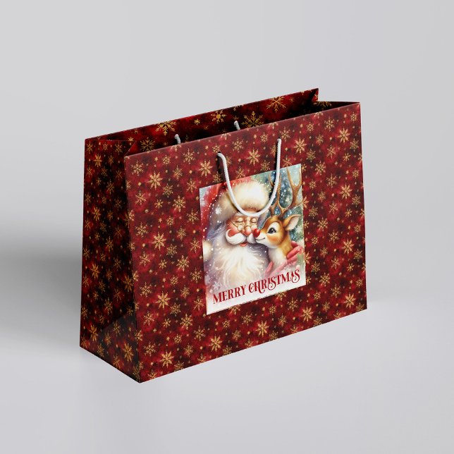 Cheerful Santa and Red Nose Rudolph Christmas Bag Große Geschenktüte (Cheerful Santa and Red Nose Rudolph Christmas Bag)