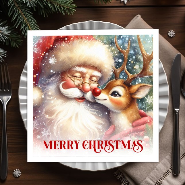 Cheerful Santa Rudolph Christmas Table Napkins Serviette (Cheerful Santa Rudolph Christmas Table Napkins)