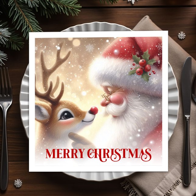 Cheerful Santa Rudolph Holiday Dinner Napkins Xmas Serviette (Cheerful Santa Rudolph Holiday Dinner Napkins Christmas)