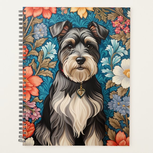 Cheerful Schnauzer William Morris Inspired Floral Planer (Vorderseite)