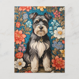 Cheerful Schnauzer William Morris Inspired Floral Postkarte