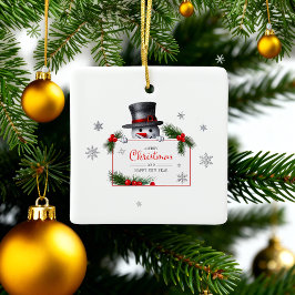 Cheerful Snowman Christmas New Year Greetings Keramikornament