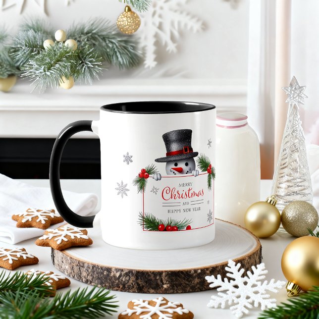 Cheerful Snowman Christmas New Year Greetings Tasse (Von Creator hochgeladen)