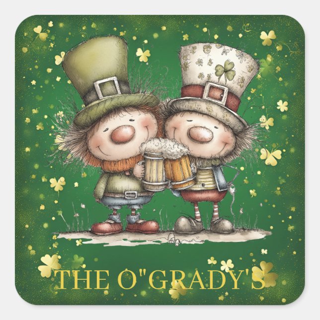 Cheerful St. Patrick’s Day Party Illustration Quadratischer Aufkleber (Vorderseite)