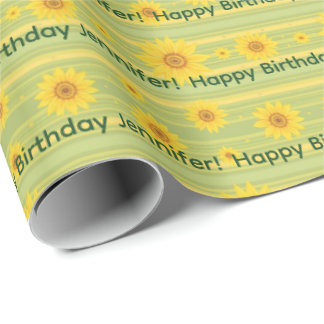Cheerful Sunflower Happy Birthday Personalize Name Geschenkpapier