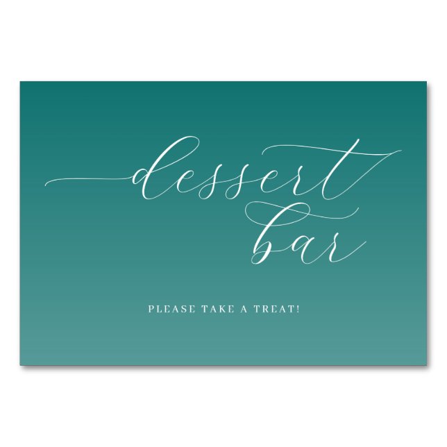 Cheerful Teal Gradient Dessert Bar Sign Tischnummer (Vorderseite)