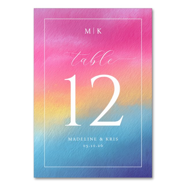 Cheerful Watercolor Gradient Table Number Tischnummer (Vorderseite)