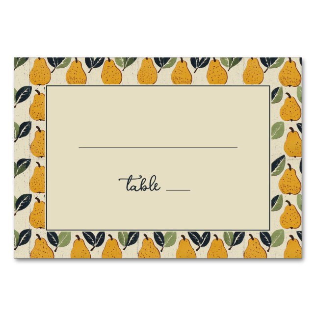 Cheerful Yellow Pear Illustration Border Tischnummer (Vorderseite)