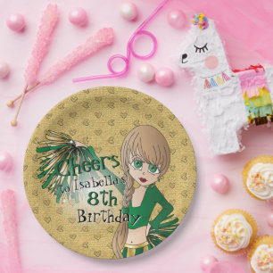 Cheerleader Birthday Girl - Green Pappteller
