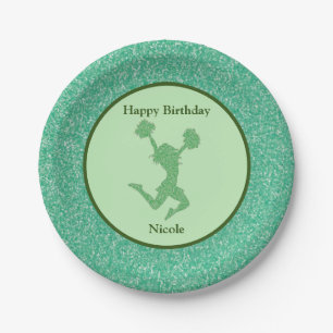 Cheerleader Birthday Party Green Sparkle Pappteller