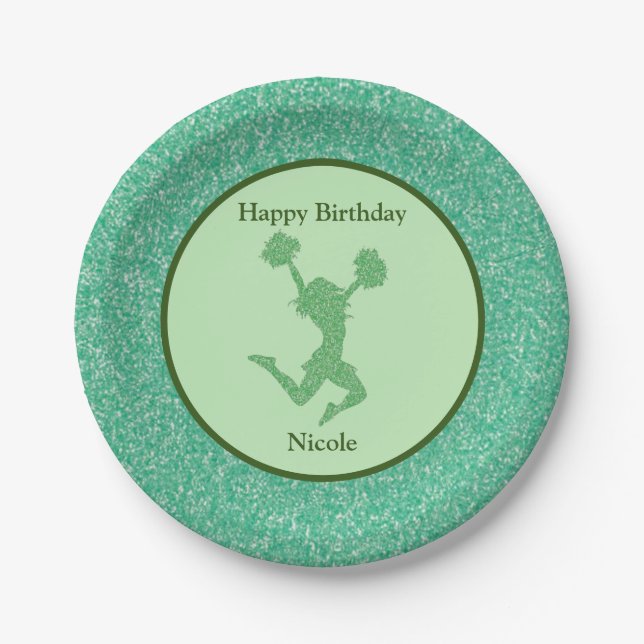 Cheerleader Birthday Party Green Sparkle Pappteller (Vorderseite)