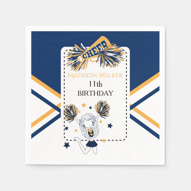 Cheerleader Birthday Party in Navy Blue & Gold Serviette (Vorderseite)