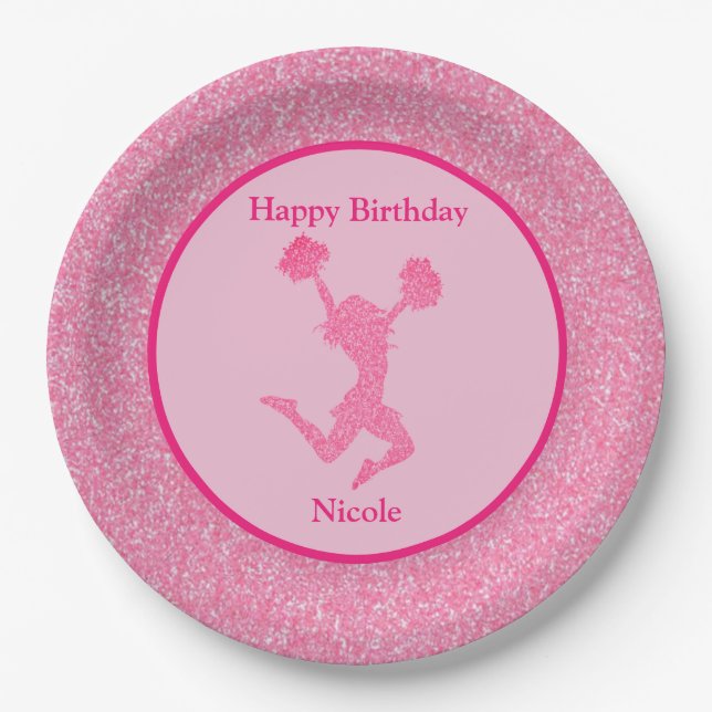 Cheerleader Birthday Party Pink Sparkle Pappteller (Vorderseite)