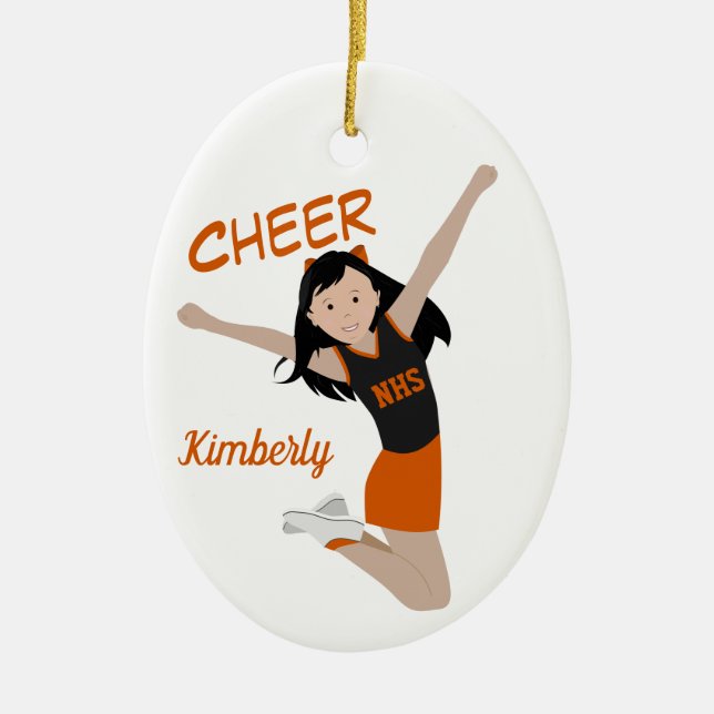Cheerleader Black Hair Black & Orange Keramik Ornament (Vorne)