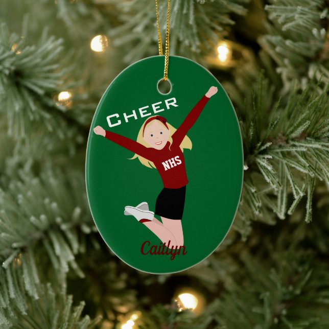 Cheerleader Blonde Red & Black Keramik Ornament (Baum)
