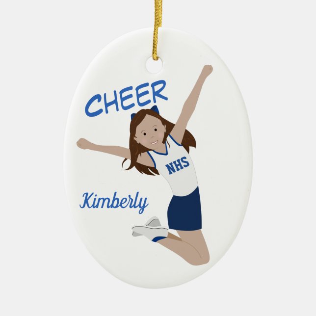 Cheerleader Brünett Dark Blue & White Keramik Ornament (Vorne)