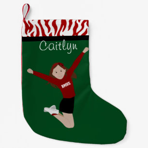 Cheerleader Brünett in Rot und Schwarz Kleiner Weihnachtsstrumpf