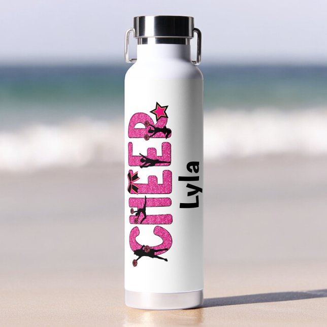 Cheerleader Cheer Pink Glitzer Personalisiert Trinkflasche (Von Creator hochgeladen)