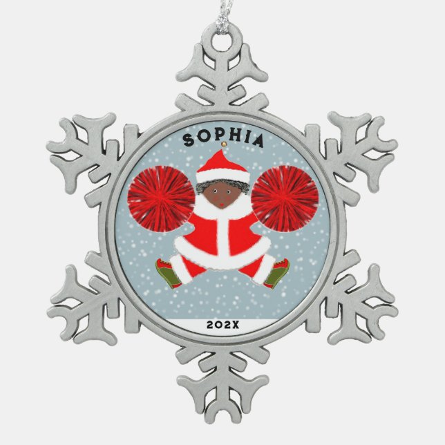 Cheerleader Christmas Collectible 2023 Schneeflocken Zinn-Ornament (Vorderseite)