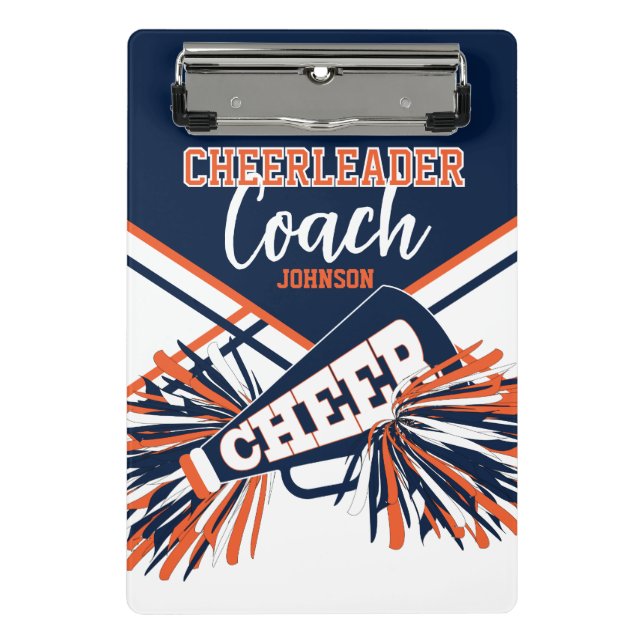 Cheerleader Coach - Navy Blue, Orange & White Mini Klemmbrett (Vorderseite)