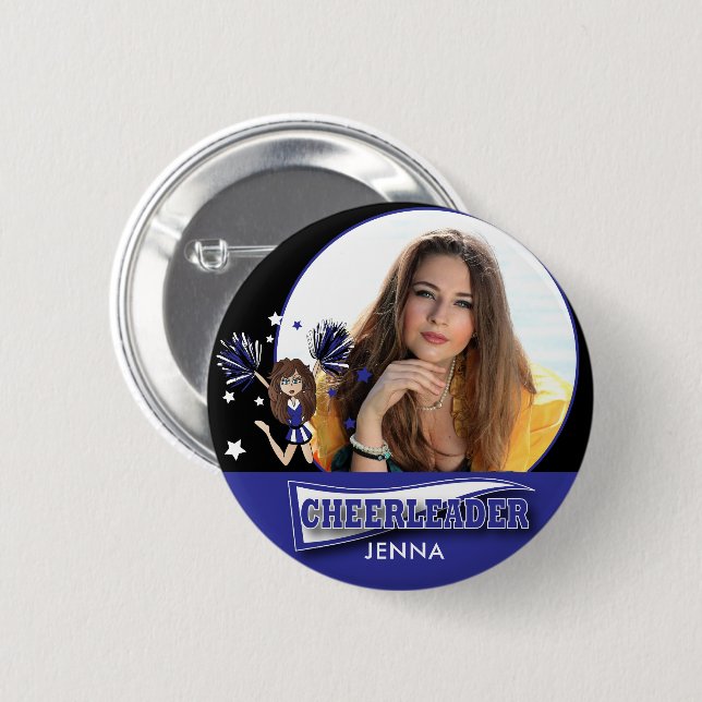 Cheerleader - DIY Foto - Dunkelblau Button (Vorne & Hinten)