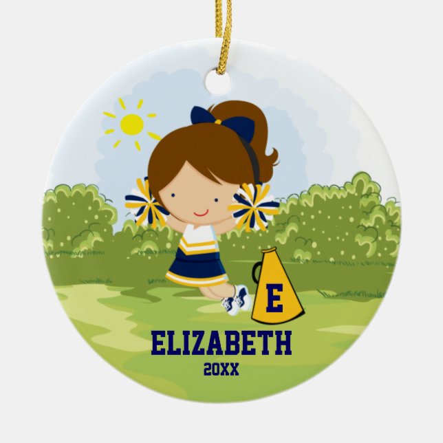 Cheerleader Girl Christmas Ornament Blue Gold (Vorne)