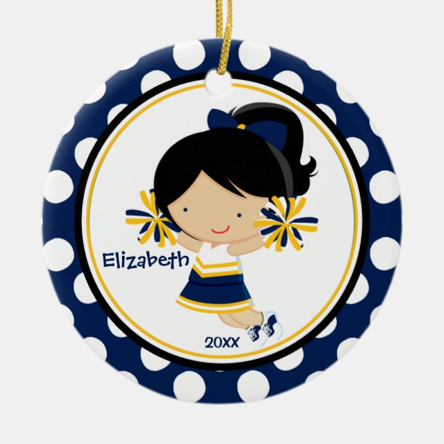 Cheerleader Girl Christmas Ornament Blue Gold (Vorne)