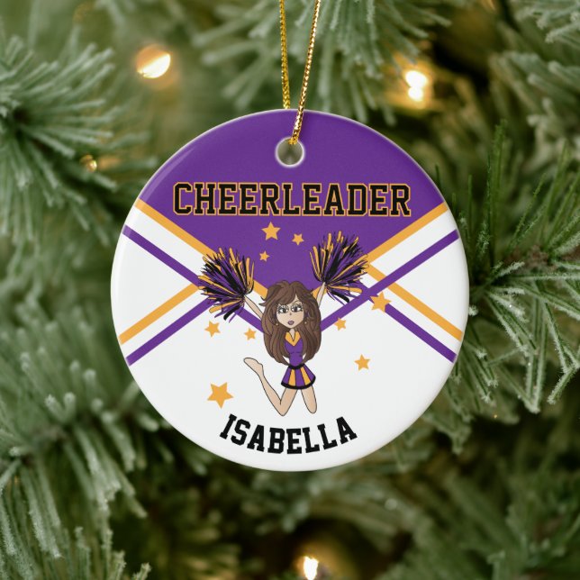 Cheerleader 📣 💖 Girl - Lila und Gold Keramik Ornament (Baum)