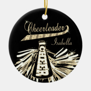 Cheerleader 📣 💖 Glam - Schwarz und Gold Keramik Ornament