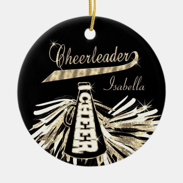 Cheerleader 📣 💖 Glam - Schwarz und Gold Keramik Ornament (Vorne)