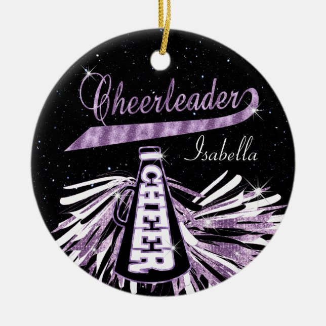 Cheerleader 📣 💖 Glam - Schwarz und Lila Keramik Ornament (Vorne)