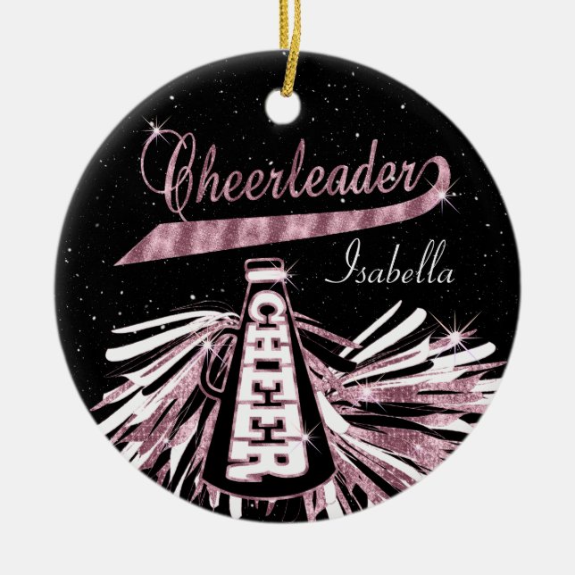 Cheerleader 📣 💖 Glam - Schwarz und Rosa Keramik Ornament (Vorne)
