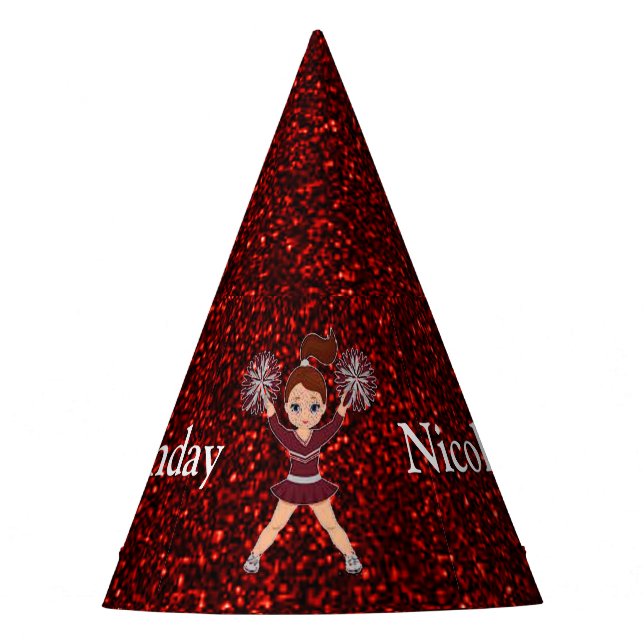 Cheerleader "Happy Birthday" Red Sparkle Party Hat Partyhütchen (Vorderseite)
