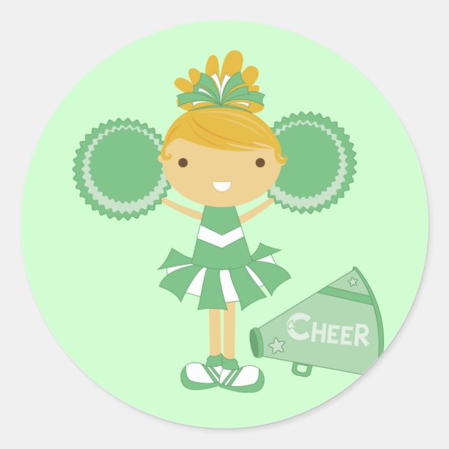 Cheerleader in Green Runder Aufkleber (Vorderseite)