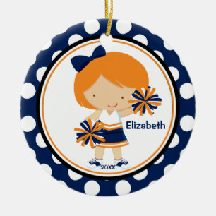 Cheerleader-Mädchen-Weihnachtsdekoration Blau Gold Keramik Ornament