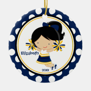 Cheerleader-Mädchen-Weihnachtsdekoration Blau Gold Keramikornament