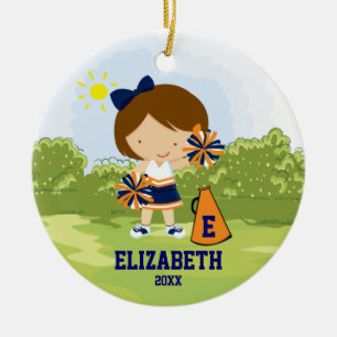 Cheerleader-Mädchen-Weihnachtsdekoration Blau Oran Keramikornament