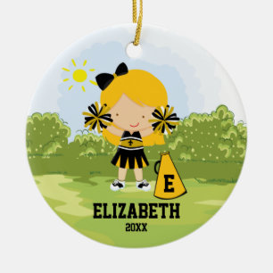 Cheerleader-Mädchen-Weihnachtsdekoration Schwarz G Keramikornament